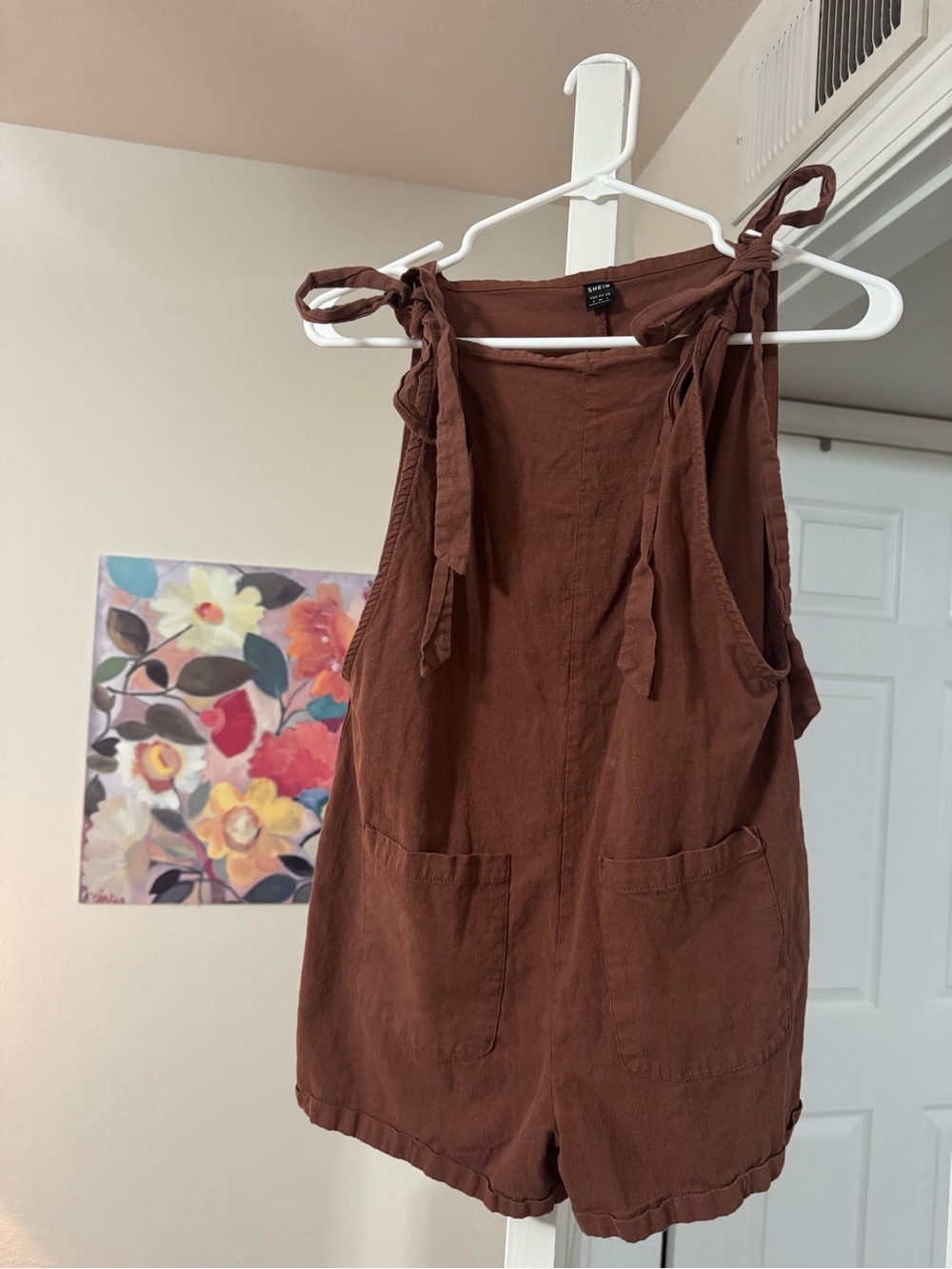 SHEIN Brown Tie-Shoulder Camisole Romper